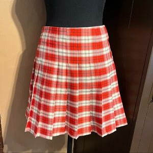 Shein Red High Waisted Pleated Plaid Mini Skirt